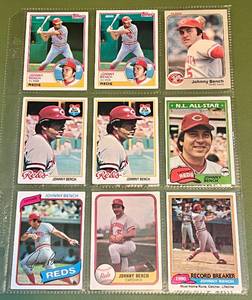 lot 71 image: Johnny Bench 9 Card Lot 1978-1983 Vintage Baseball Cards