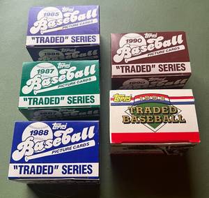 lot 202 image: (5) Topps Traded Baseball Sets - 1985, 1987, 1988, 1990, 1993 - Baseball Cards