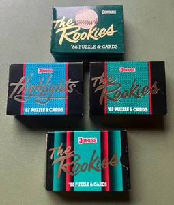 lot 198 image: (4) Donruss Minisets - 1986 The Rookies, 1987 Highlights and Rookies, 1988 Rookies - Baseball Cards