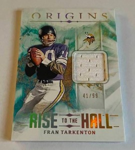 lot 2E image: Fran Tarkenton 99 Relic 2024 Origins Rise to the Hall Jerseys #RTH-FTS, numbered 4199, Minnesota Vikings Football Card