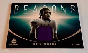 lot 7E image: Justin Jefferson Jersey Relic 2024 Luminance Beacons #BEA-JJN Minnesota Vikings Football Card