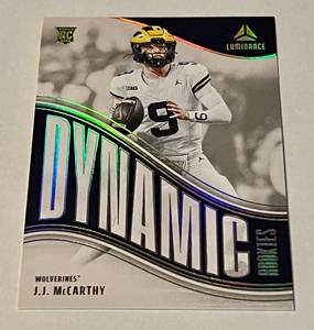 lot 23E image: JJ McCarthy RC 2024 Liuinance Dynamic Rookies Insert #DR-JMY Rookie Minnesota Vikings Football Card
