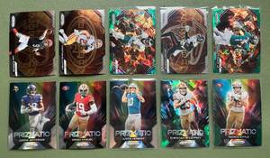 lot 81 image: 2023 Priizm Football 10 Card Football Insert Card Lot - Prizmatic and Fireworks - Justin Jefferson, Burrow, Hurts, McCaffrey, Samuel, London, McCaffrey, Herbert