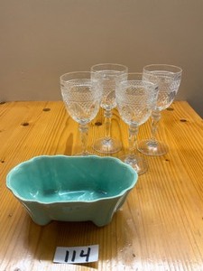 4 Wine Glasses & Dish