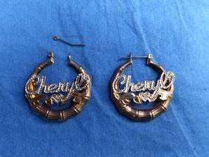 lot 61 image: 18K Gold and Rhodium Over Sterling Silver Personalized Bamboo-Design Cheryl Hoop Earrings
