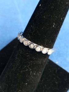 lot 79 image: New .925 Silver Round Diamond Band Ring, Size 7