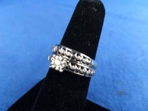 lot 80 image: New Sterling Silver 110 ct tw Diamond Illusion-Design Cluster Bridal Set, Size 6
