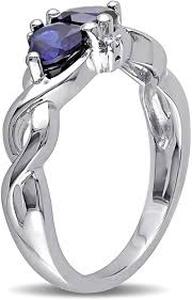 lot 77 image: New 1 18 CT TGW Created Blue Sapphire and Diamond Accent Double Heart Infinity Ring in Sterling Silver, Size 8
