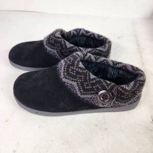 Womens Clarks Sweater Clog Slippers Black Fur Lined Excellent Condition Size 9