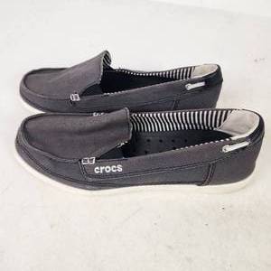 Womens Blue Canvas Slip On Crocs Size 7 Great Condition
