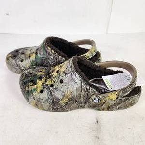 New Mens Green Camo Brown Fur Lined Crocs Size 11