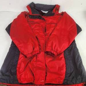 Mens Columbia RedBlack Windbreaker With Hood Full Zipper Size Large Great Condition