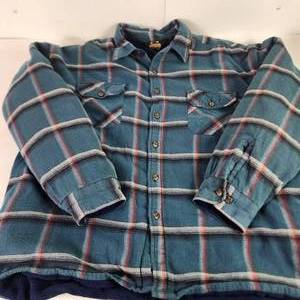 Mens Guide Gear Flannel Lined ShirtJacket Green Plaid With Blue Fleece Good Condition Size 2XL