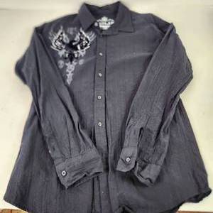 Mens Long Sleeve Button Up Dark Gray Shirt Helix Size Large Excellent Condition