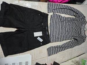 lot 24 image: Old Navy Short Black Kids Jean and a Damsel Blouse (all are new)