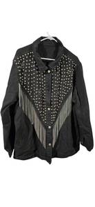 lot 22 image: XL Sparkly Black Jean Texture Jacket (front covered with shinning silver beads and long stripes). Gender friendly
