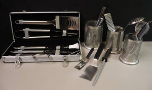 lot 215 image: Quality Grilling Utensils, Stainless Steel Mesh Canister Bins