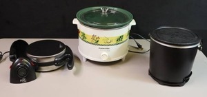 lot 218 image: FlipSide Belgium Waffle Maker, Proctor Silex Slow Cooker Crockpot, GranPappy Deep Fat Fryer