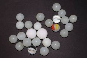 lot 261I image: Vintage Marble Collection2-White Milk Glass 12-Inch, 23-White Translucent Cat Eye Vitro Marbles