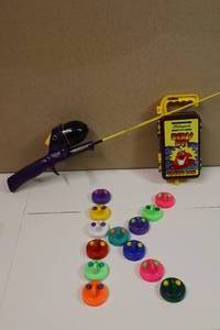lot 275 image: Childs Shakespeare Fishing Rod & Kids Kit Tackle Box, RefrigerFacer Magnets