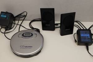lot 295 image: Sony CD Walkman G-Protection Portable CD Player D-EJ611, Sony Active Speaker System SRS M-30