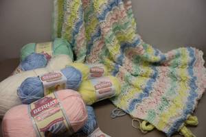 lot 319 image: Knit Crocheted Baby Blanket Project Started