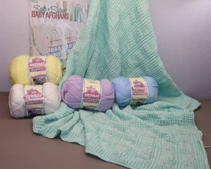 lot 190B image: Baby Blanket Knit Crocheted Project StartedFinished wAdditional Yarn