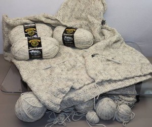 lot 313 image: Knit Crocheted Cardigan Sweater Project Started wAdditional Yarn
