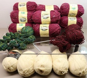 lot 330 image: Bulk Quality Yarn Lions Brand Wool-Ease Burgundy Sprinkles, Red Heart Super Sport