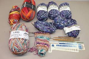 lot 346 image: Wool Sock Scarf Yarn By Sock-it-to-me, Lang JaWool, Lana Etc