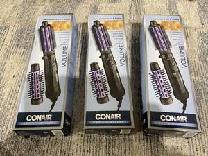 lot 140 image: LOT OF 3 Conair 2-in-1 Hot Air Curling Combo, Includes 1.5 Curl Brush and 1.0-inch Aluminum Bristle Brush CD160NN