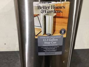 lot 607 image: Better Homes & Gardens 13.2 Gallon Rectangular Stainless Steel Trash Can, Kitchen Step Trash Can