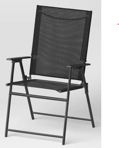 lot 331 image: LOT OF 4 Sling Folding Chairs - Black - Room Essentials Weather-Resistant, No Assembly, Metal Frame