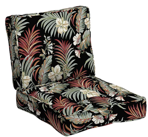 lot 351 image: Arden Selections Plush Polyfill 24-in x 24-in 2-Piece Simone Black Tropical Deep Seat Patio Chair Cushion