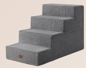 lot 513 image: EHEYCIGA Dog Stairs for Bed, 4-Step Extra Wide, Grey