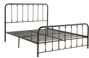 lot 514 image: Beaded Spindle Metal Platform Bed - Antique Dark Bronze, Queen Size