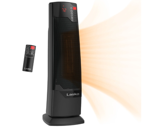 lot 574 image: Lasko 22 1500W Oscillating Ceramic Tower Space Heater with Remote, Black, CT22835