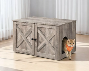 lot 614 image: Cat Litter Box Enclosure - Hidden Furniture with Removable Divider - Indoor Cat House, End Table - 31.5 x 20.9 x 19.7 Inches