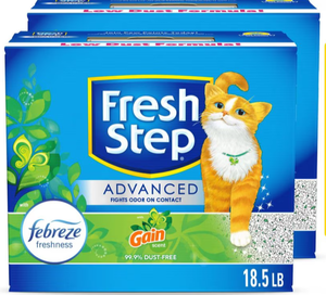 lot 653 image: Fresh Step Advanced Refreshing Gain Scented Clumping Clay Cat Litter, 18.5-lb box, 2 pack