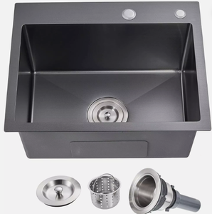 lot 62 image: Drop in Kitchen Sink 9 Deep Single Bowl Kitchen Sink T-304 Stainless Steel