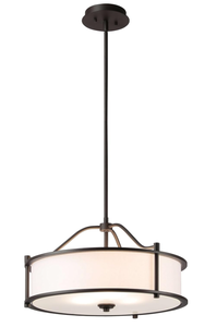 lot 71 image: XiNBEi Lighting Pendant Lighting 18 3 Light Drum Pendant Light with Fabric Shade and Glass Diffuser in Dark Bronze