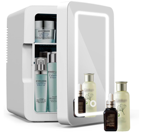 lot 151 image: Living Enrichment Mini Fridge 6L Capacity, Skincare Fridge with Mirror, Portable Small Refrigerator Cooler or Warmer
