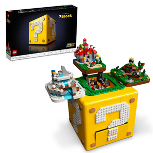 lot 190 image: LEGO Super Mario 64 Question Mark Block 71395, 3D Model Set for Adults with Microscale Levels and Princess Peach & Yoshi Micro Figures