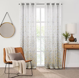 lot 243 image: LOT OF 3 Fieldcrest Arden Floral Flutter Cotton Sheer Grommet Top Single Curtain Panel
