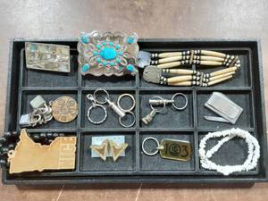 lot 12 image: Lot Of Accessories (Belt Buckle, Collar Tips, Key Fobs, Beads)