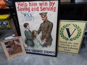 lot 47 image: 3-War Bond & Stamp Signs Framed 22x32