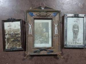 lot 57 image: Antique Cast Iron Military Picture Frame & USA Military Framed Pictures
