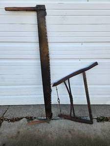 lot 50 image: Vintage 2-Man Crosscut Saw and Bucksaw