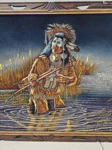 lot 26 image: Large Vintage Native American Velvet Painting by Sanchez