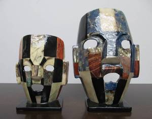 lot 104 image: 2 Handmade AztecMayan Style Mosaic Genuine Stone Death Masks